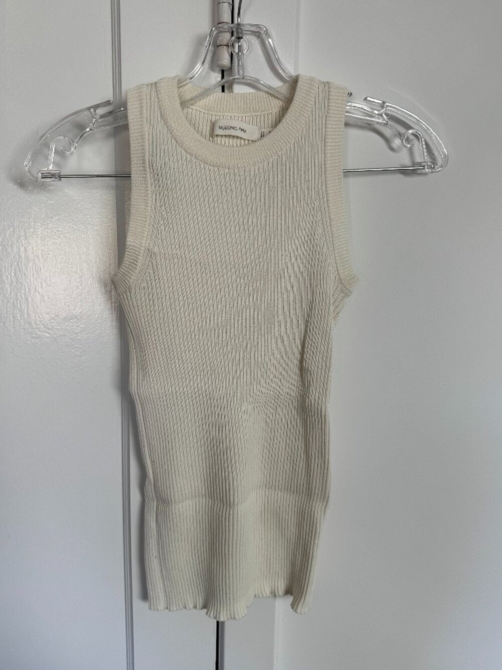 Mijeong Park Ribbed Knit Tank Ivory XS Cotton Blend SPK270